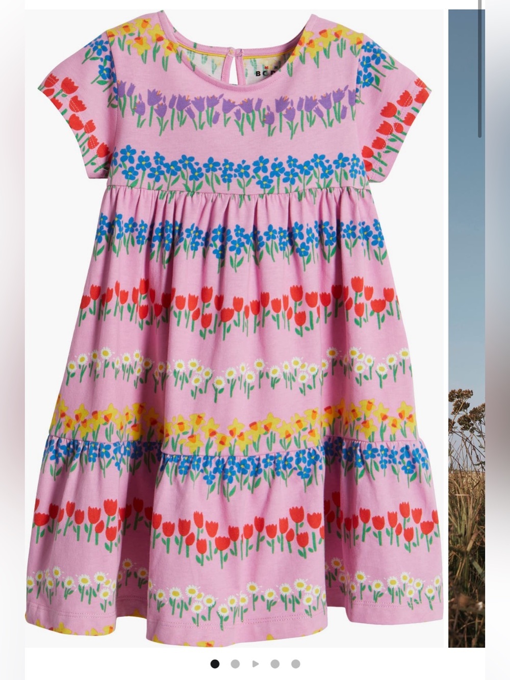 Mini Boden Pink Floral Tiered Skirt with Multicolor Blooms